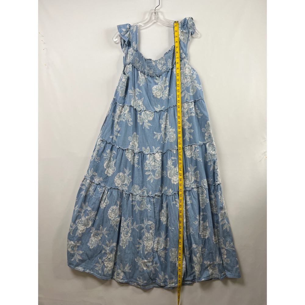 Old Navy Floral Midi Dress Women Large Blue Chambray Tiered Smocked Sundress New - Picture 6 of 10